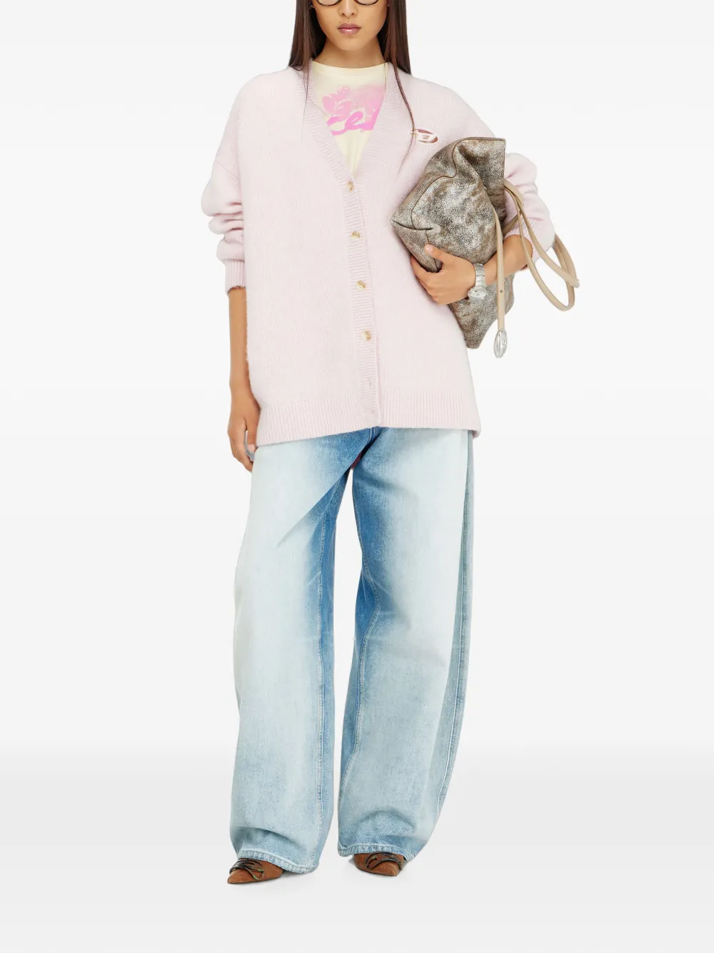 Diesel Vest van wol- en alpacablend Roze