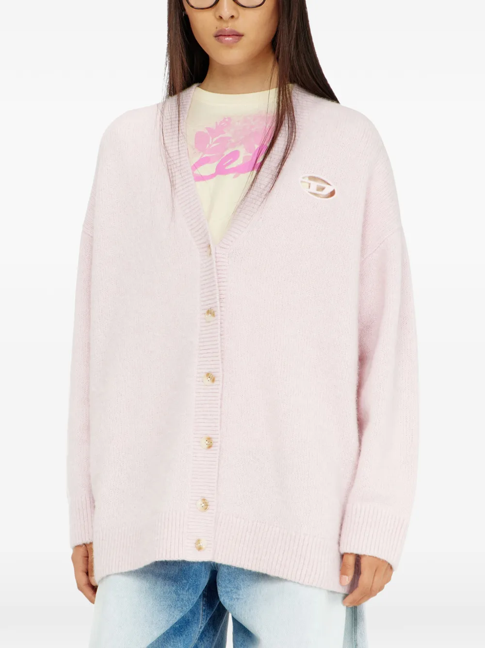 Diesel Vest van wol- en alpacablend Roze