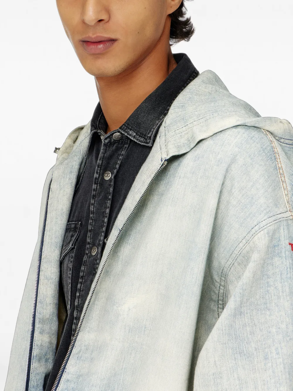 Diesel JoggJeans jack met capuchon en trompe l'oeil Blauw