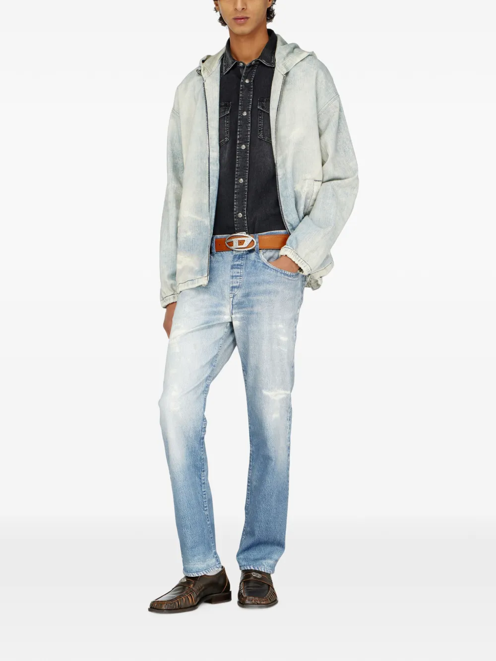 Diesel JoggJeans jack met capuchon en trompe l'oeil Blauw