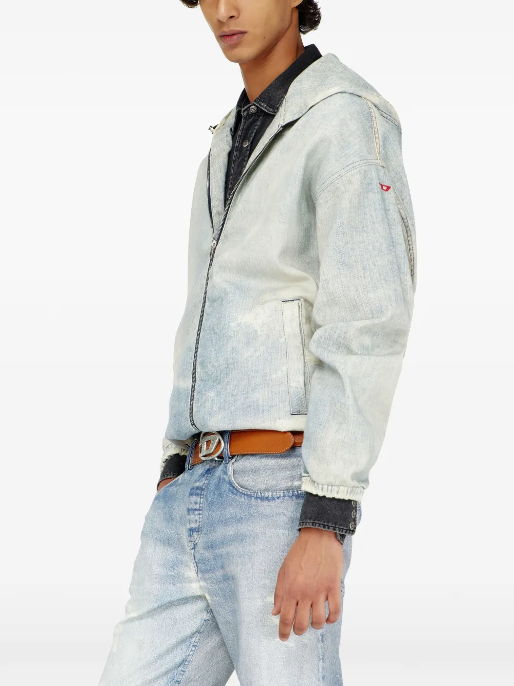 Diesel JoggJeans jack met capuchon en trompe l'oeil Blauw