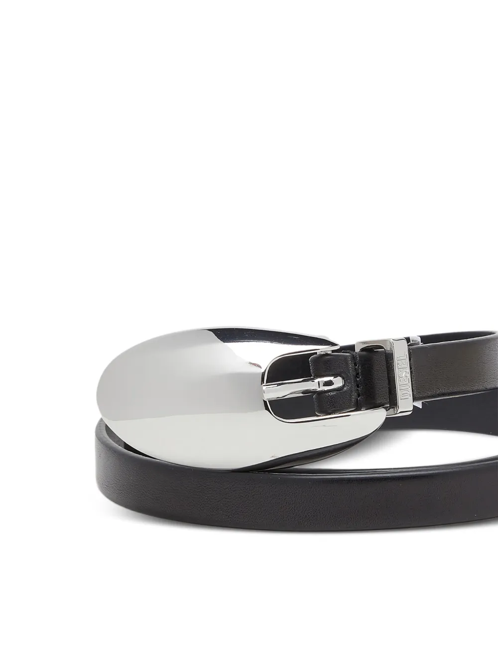 Diesel 1 5 cm smalle leren riem met sculpturale gesp Zwart