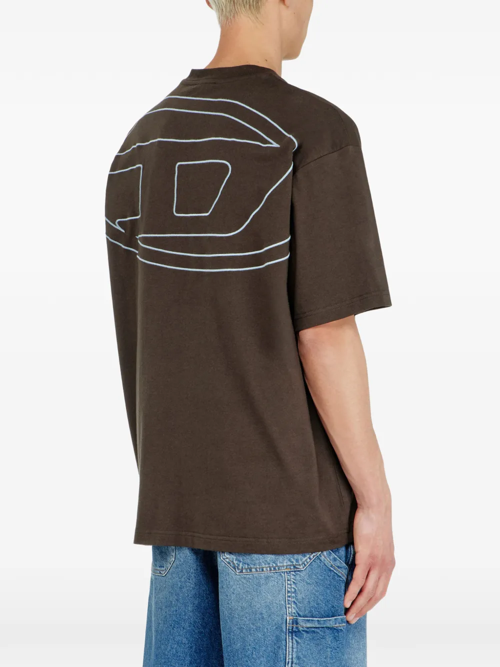 Diesel T-shirt met geborduurd logo en gewassen afwerking Bruin