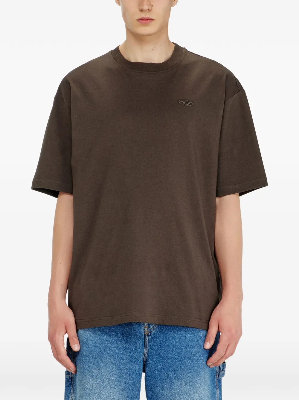 Diesel T-shirt met geborduurd logo en gewassen afwerking Bruin