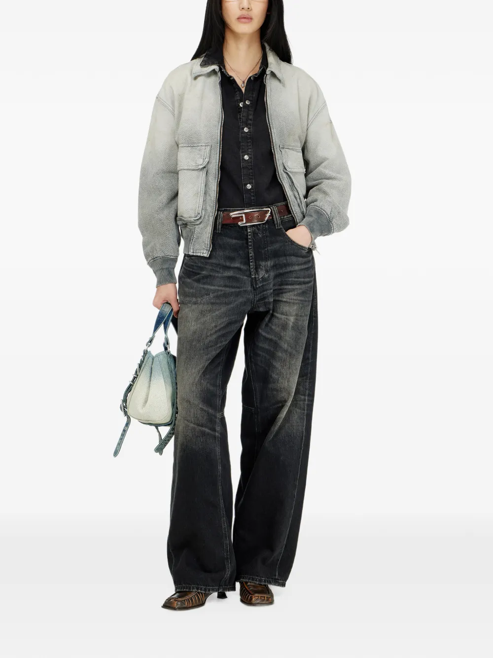 Diesel jacket in distressed herringbone denim Grijs