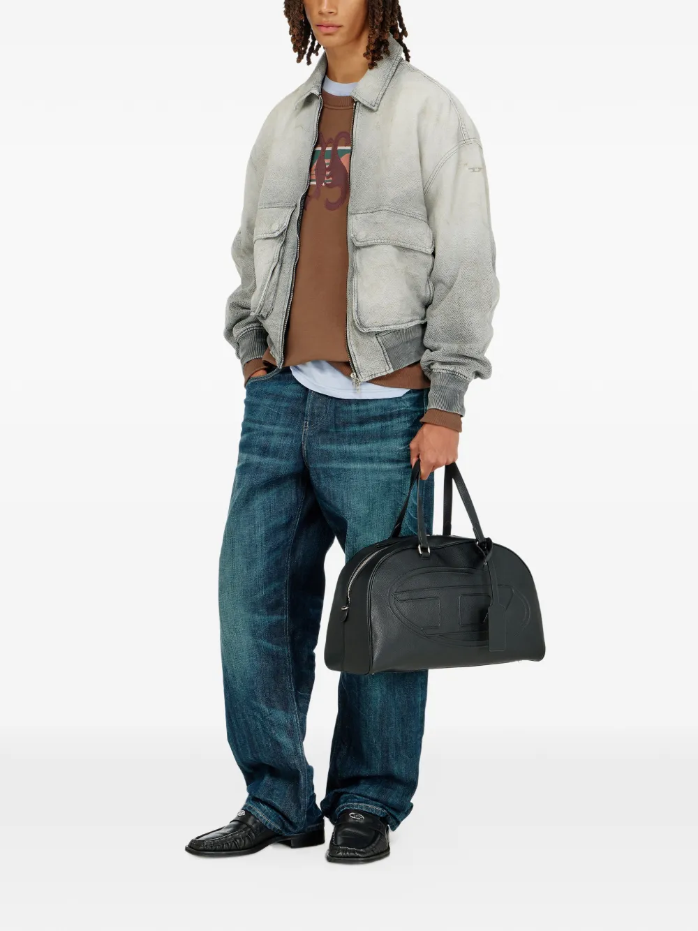 Diesel jacket in distressed herringbone denim Grijs