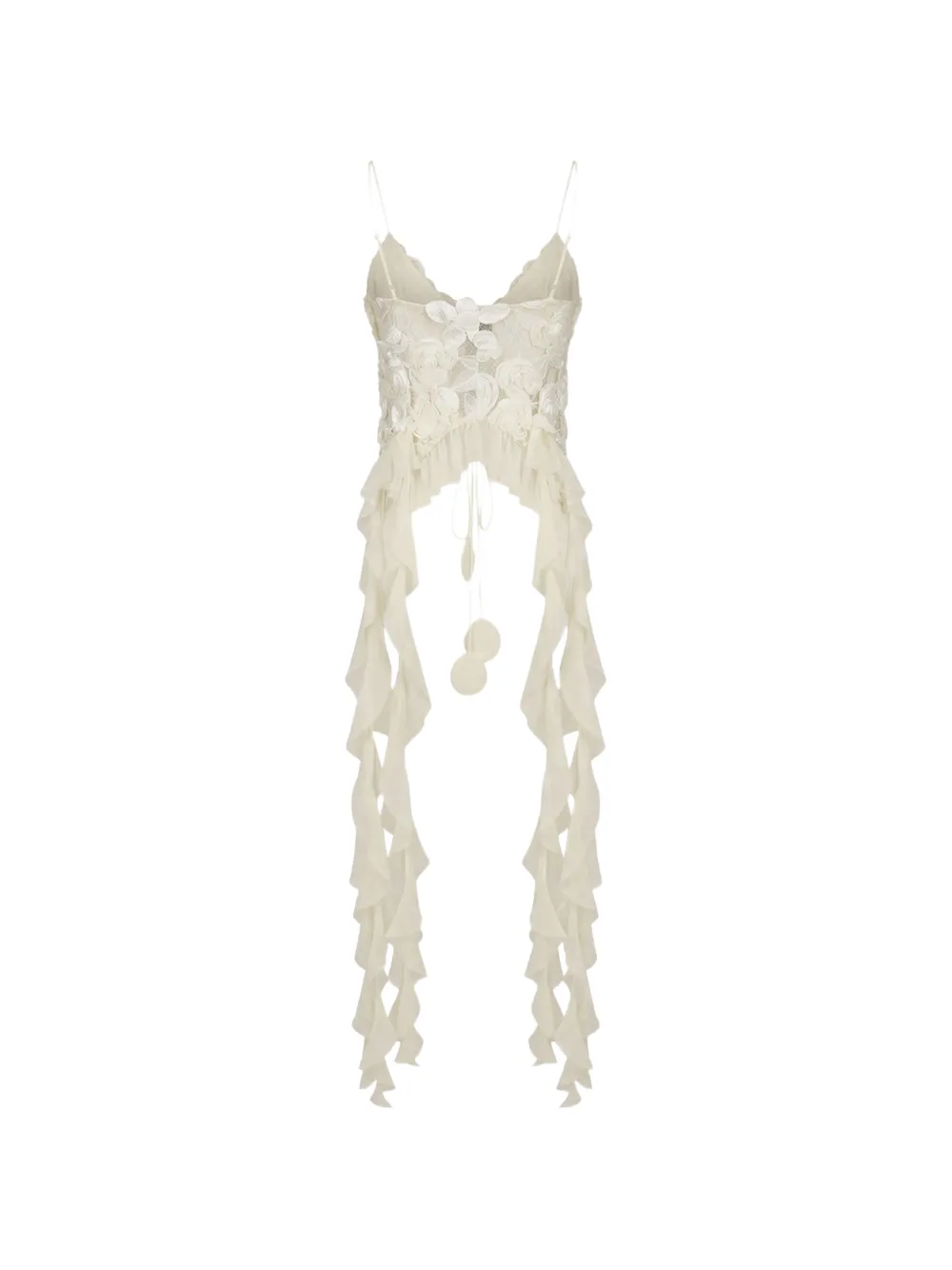NISSA Top met ruches en bloemapplicatie Beige