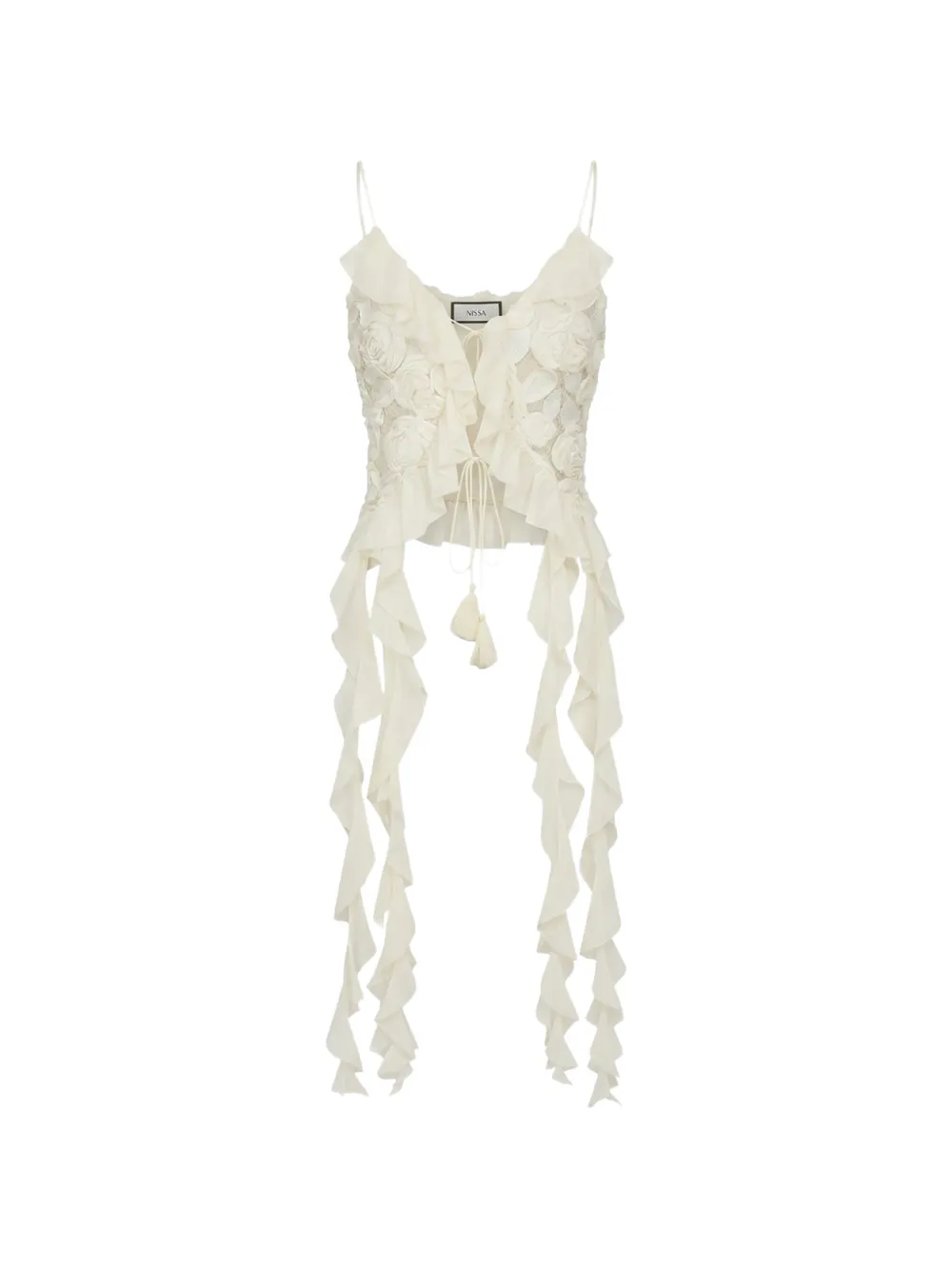 NISSA ruffled floral-appliqué top - Neutrals