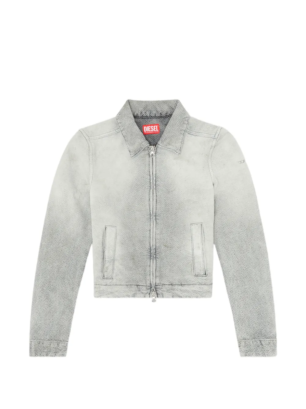 Diesel Jacket In Distressed Herringbone Denim In Gray