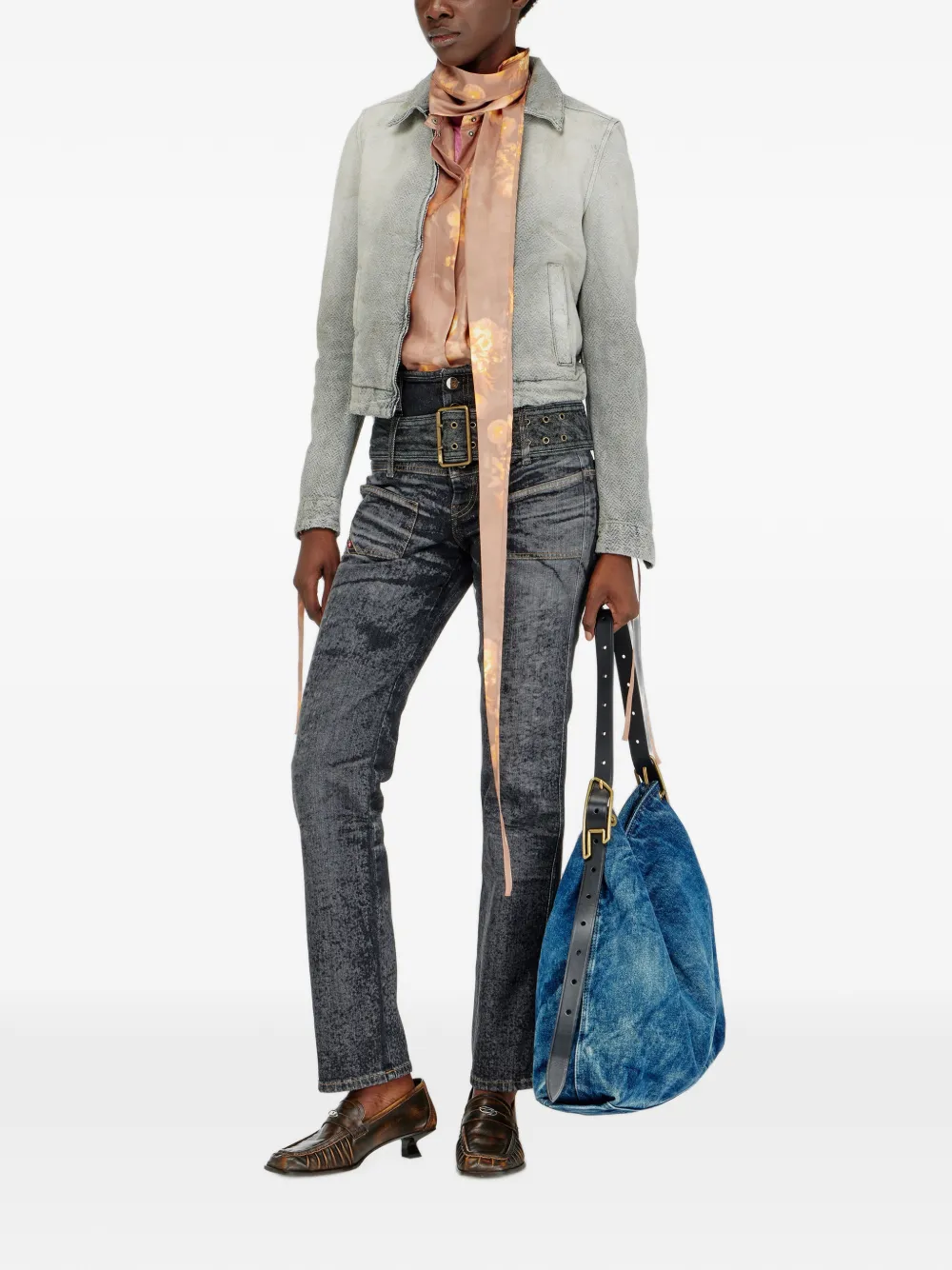 Diesel jacket in distressed herringbone denim Grijs