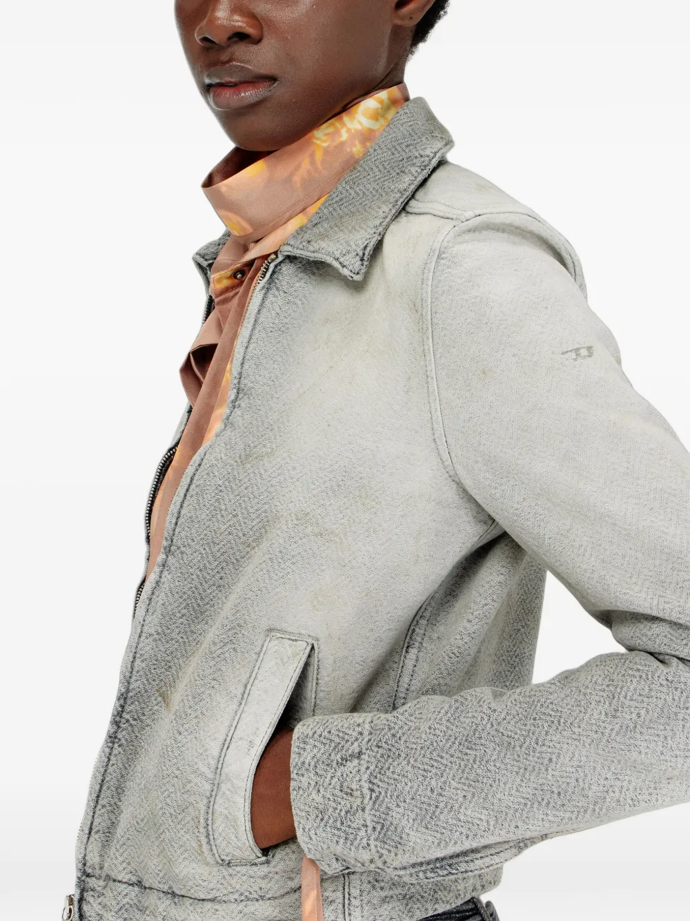 Diesel jacket in distressed herringbone denim Grijs