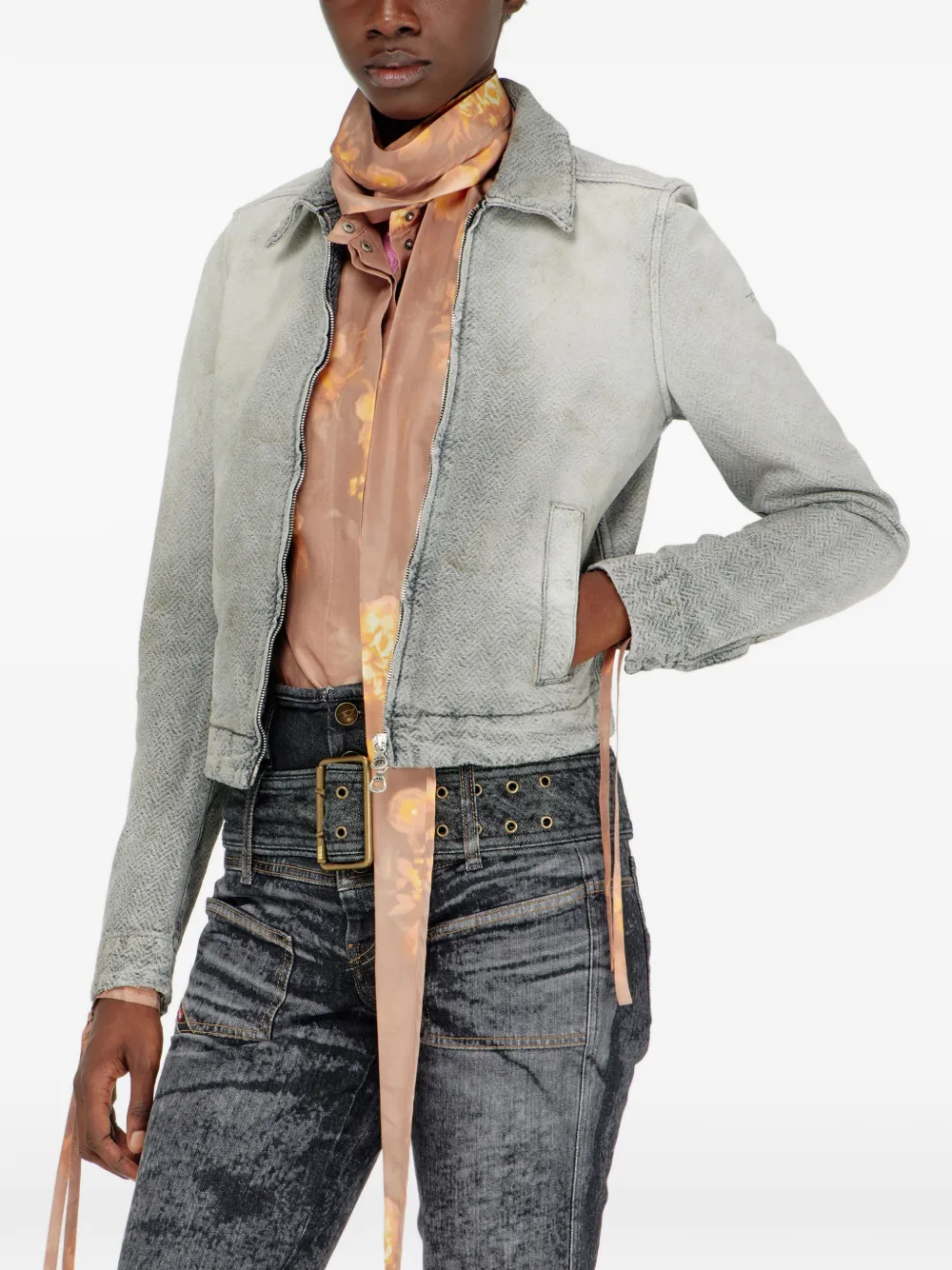 Diesel jacket in distressed herringbone denim Grijs