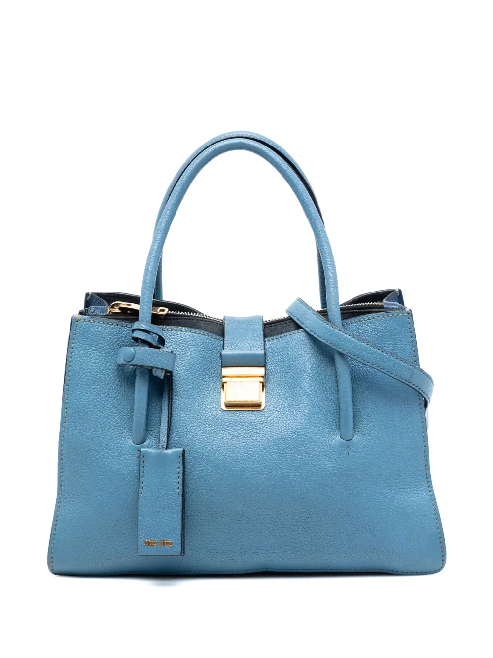 Miu Miu Pre-Owned 2010-2025 Goatskin Madras Push Lock Tote satchel - Blu