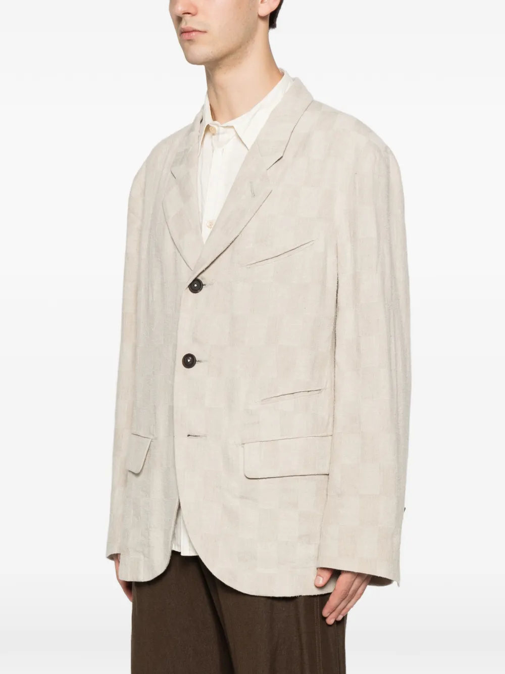Ziggy Chen Geruite blazer met enkele rij knopen Beige