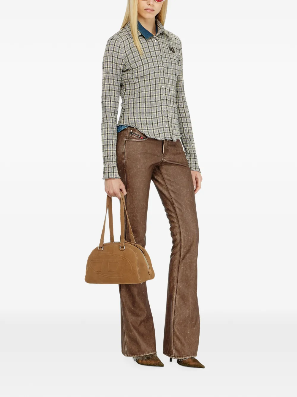 Diesel Geruit shirt met seersucker-effect Grijs