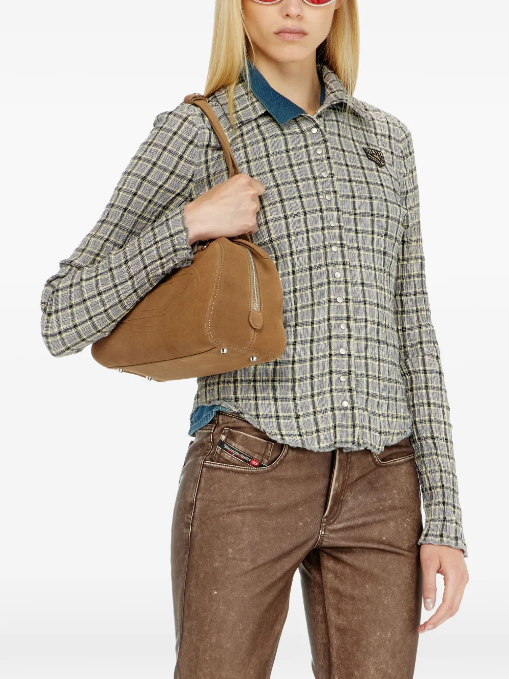 Diesel Geruit shirt met seersucker-effect Grijs