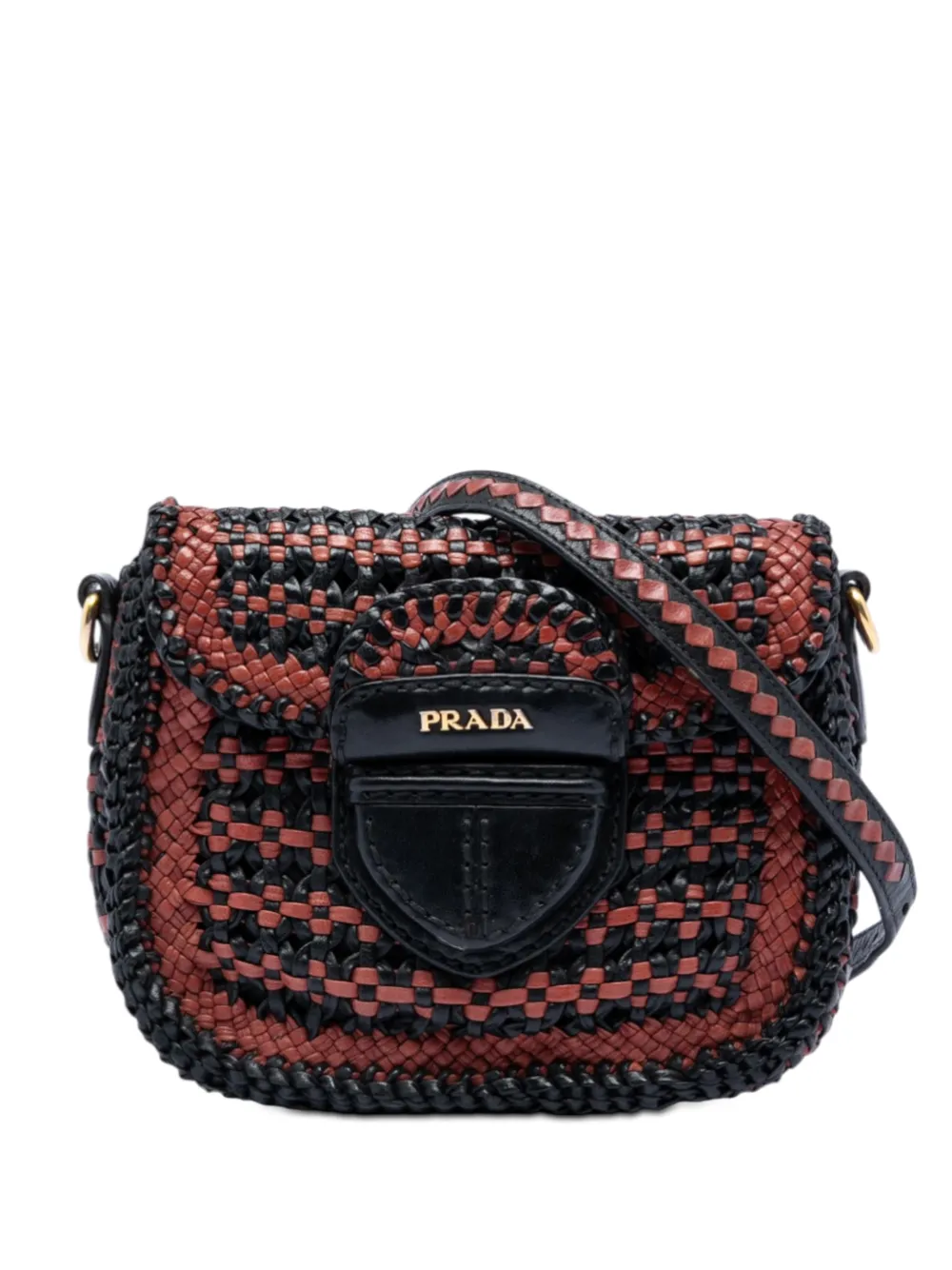 Prada Pre-Owned 2010-2025 Bicolor Woven Goatskin Madras crossbody bag - Nero