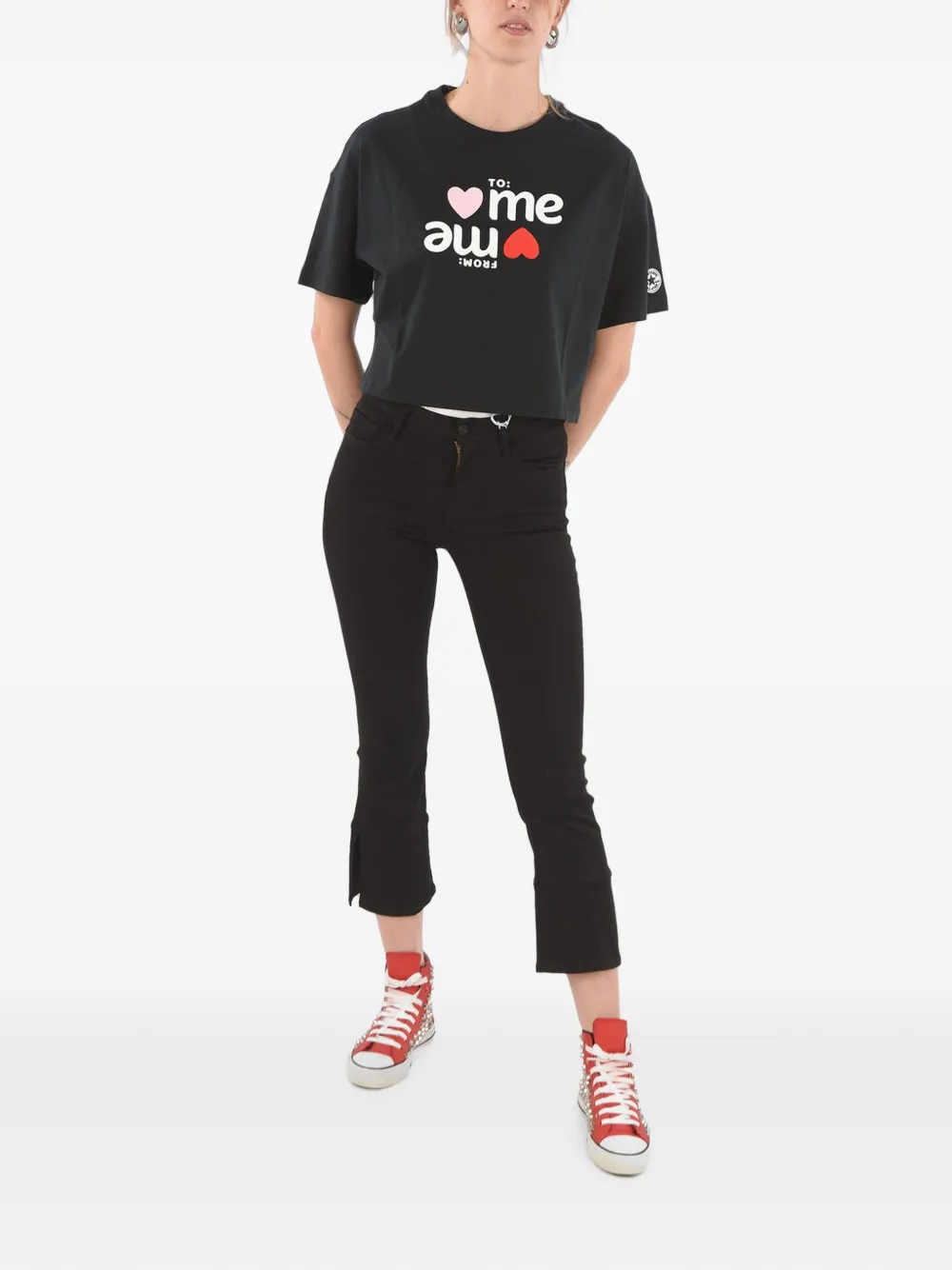 Converse Logo-print Cropped T-shirt In Black