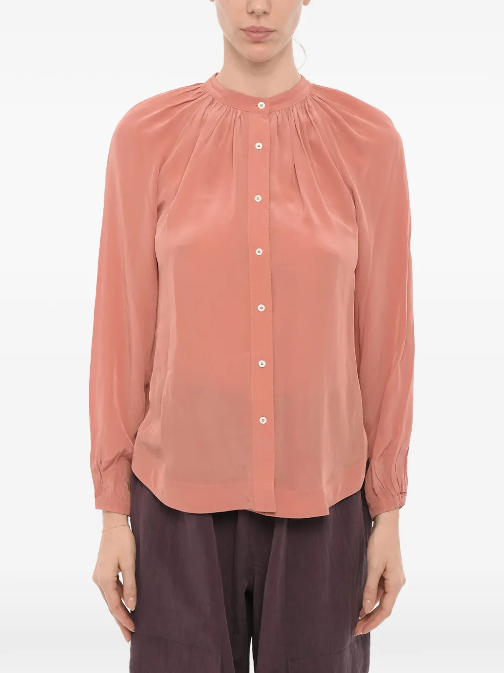 Allsaints Pleated Mandarin Collar Shirt In Rosa