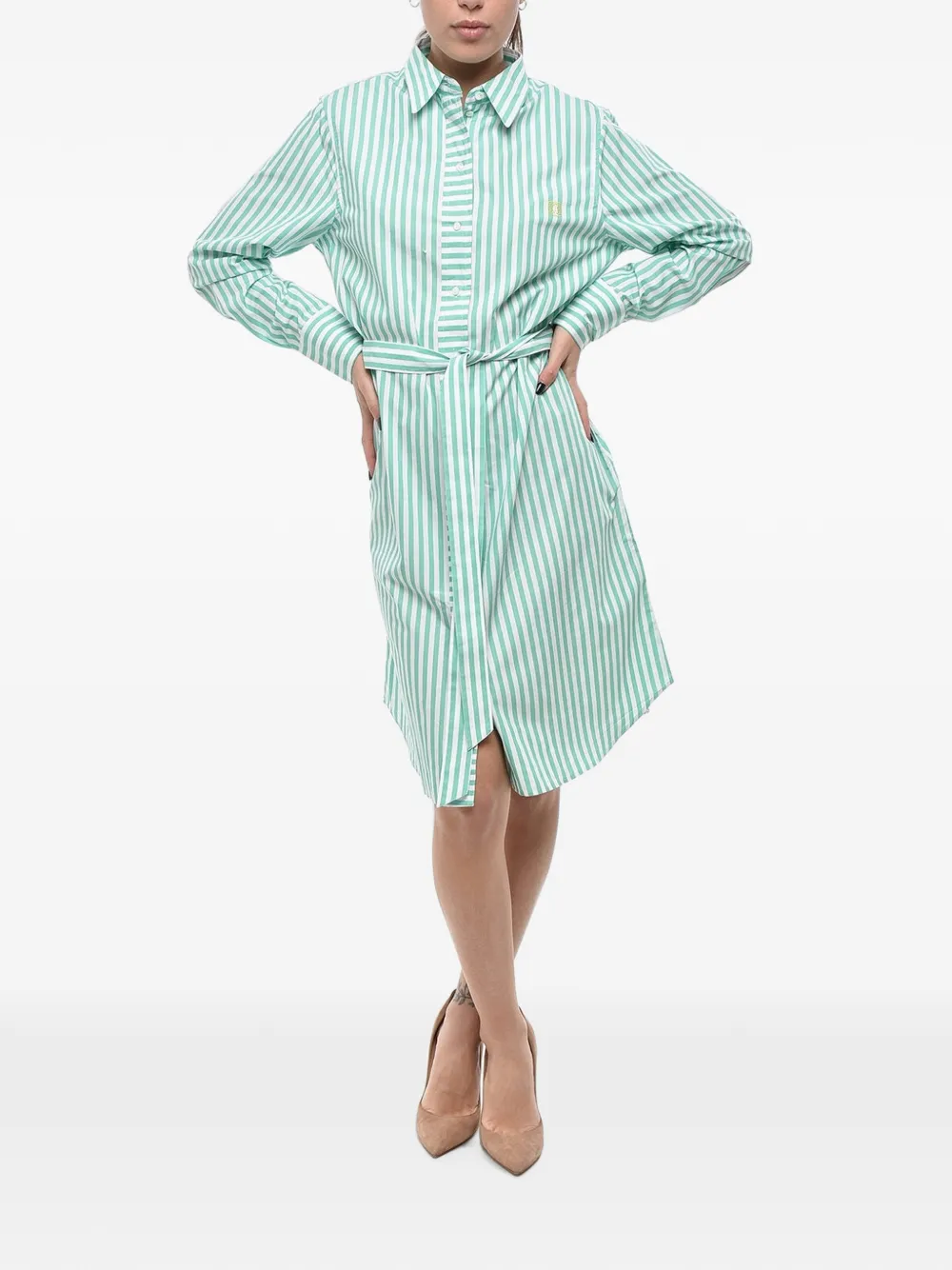 Inès De La Fressange awning-striped belted shirt dress · 40