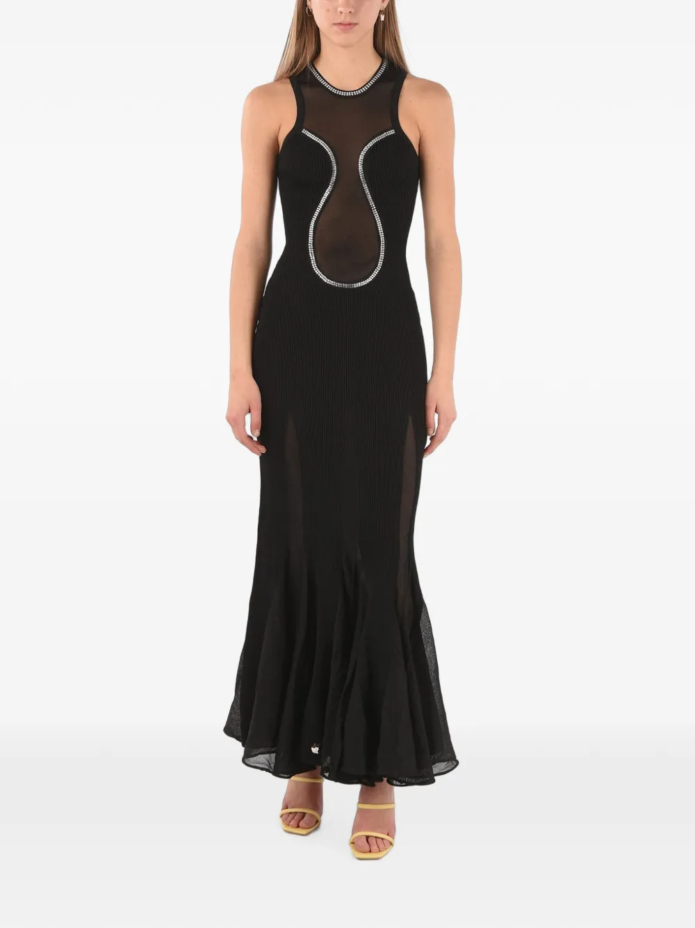 Philipp Plein rhinestone-embellished sheer-panel maxi dress - Black