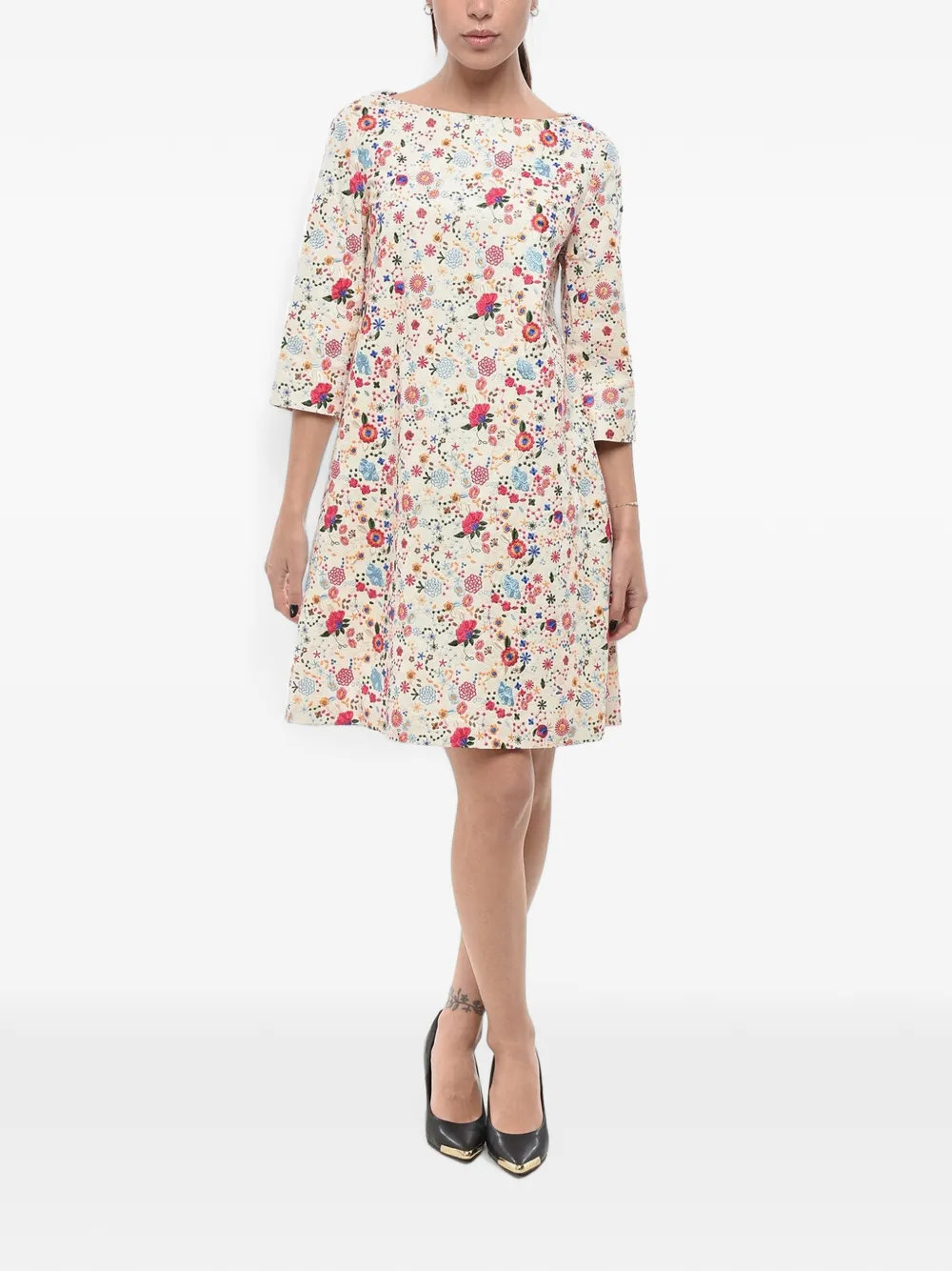 Inès De La Fressange embroidered floral-print mini dress - Neutrals