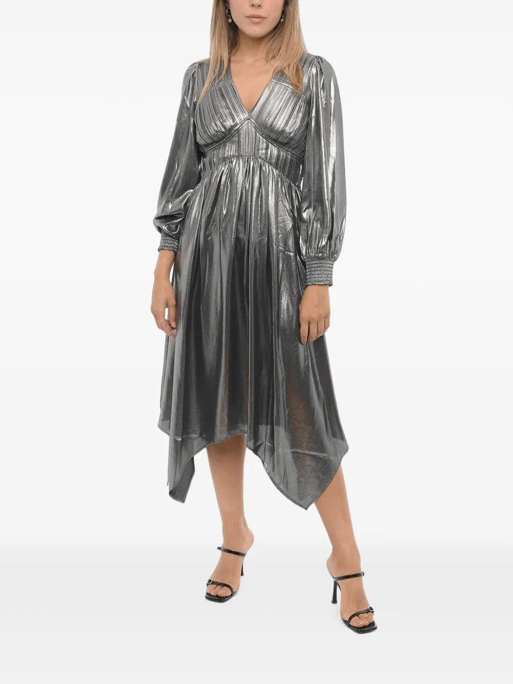 AllSaints Estelle asymmetric metallic midi dress - Silber
