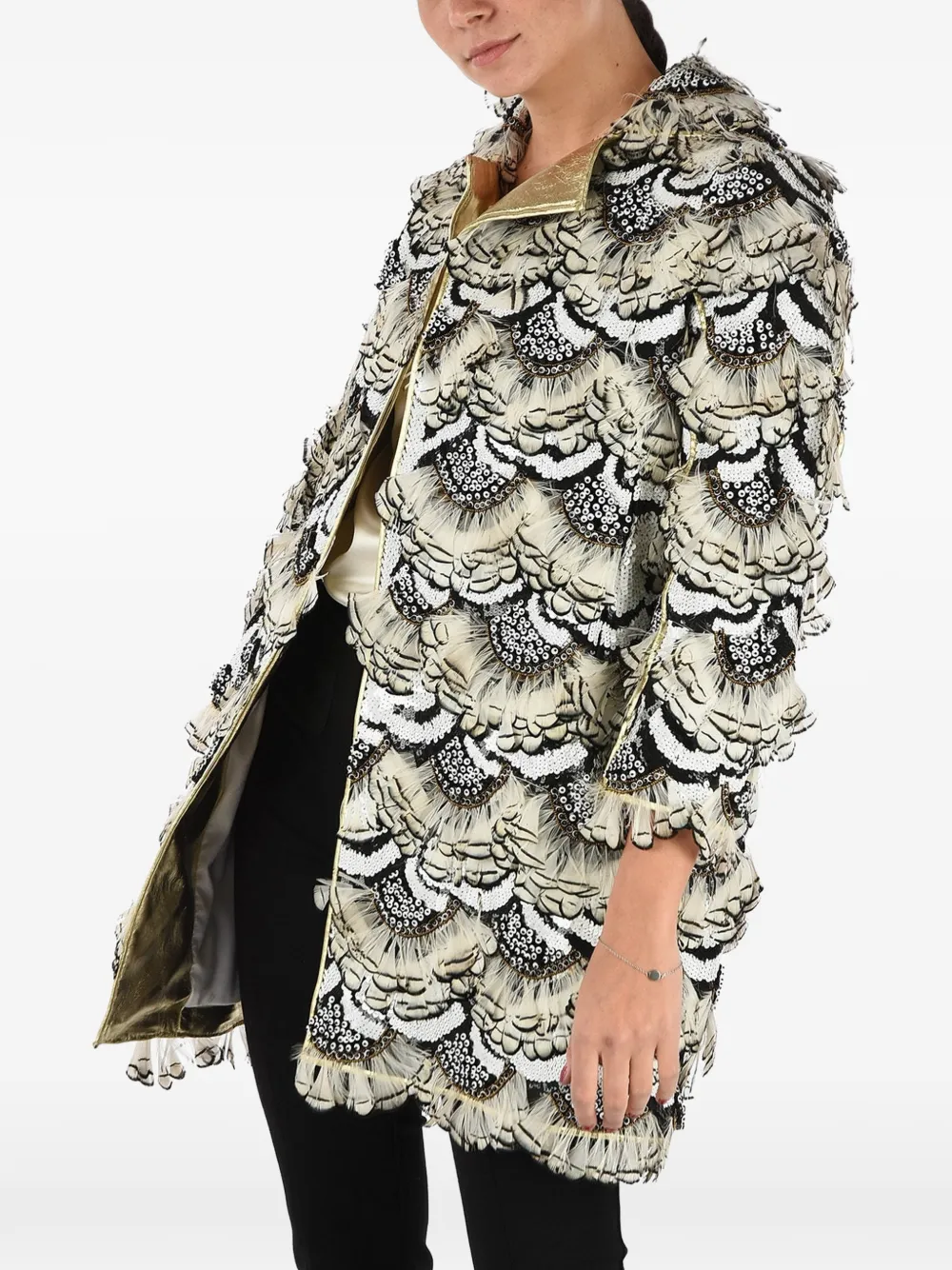 DSQUARED2 sequin-embellished feather-trimmed coat - Nude