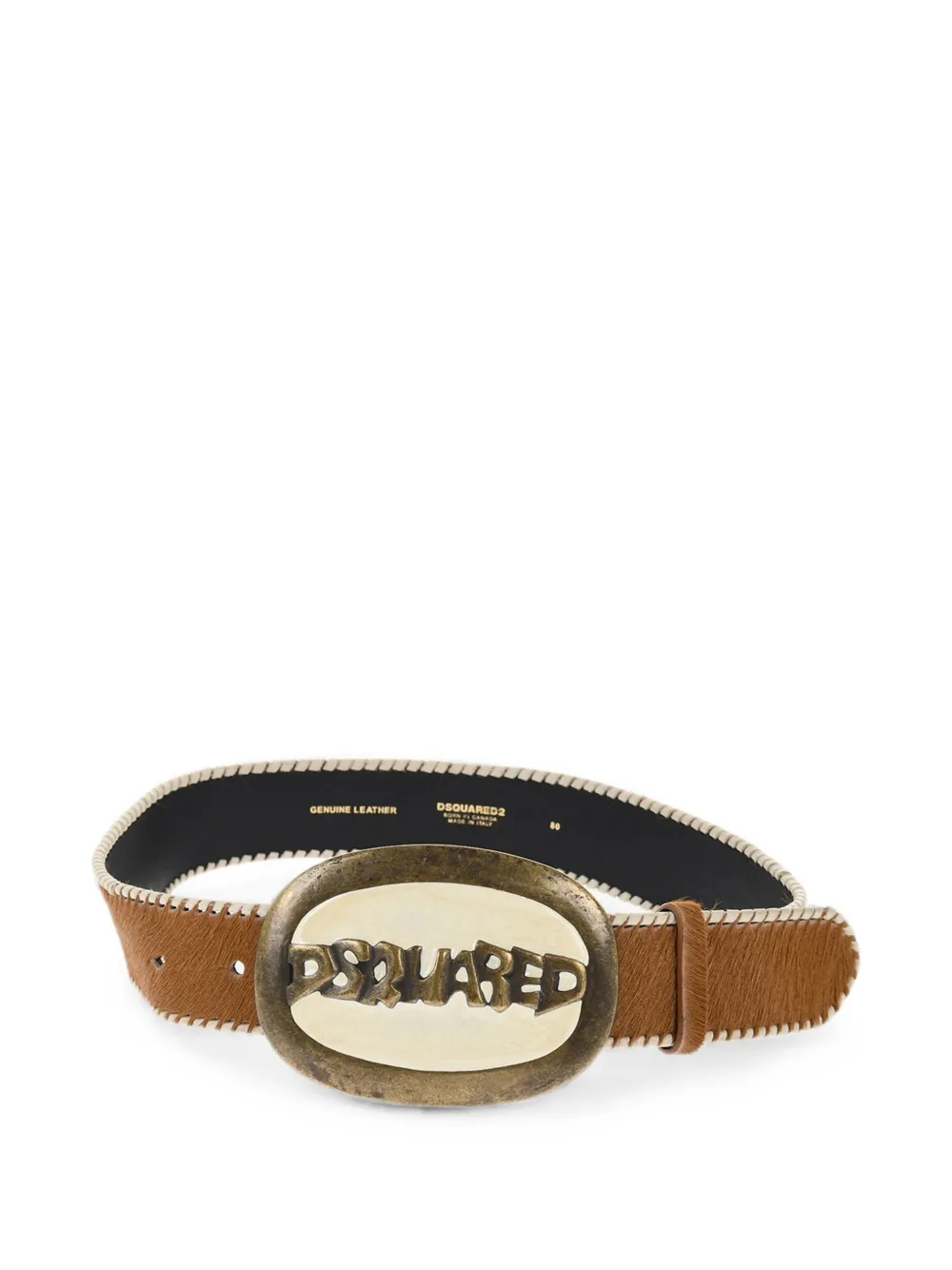 DSQUARED2 logo-buckle whipstitch-trim belt - Braun