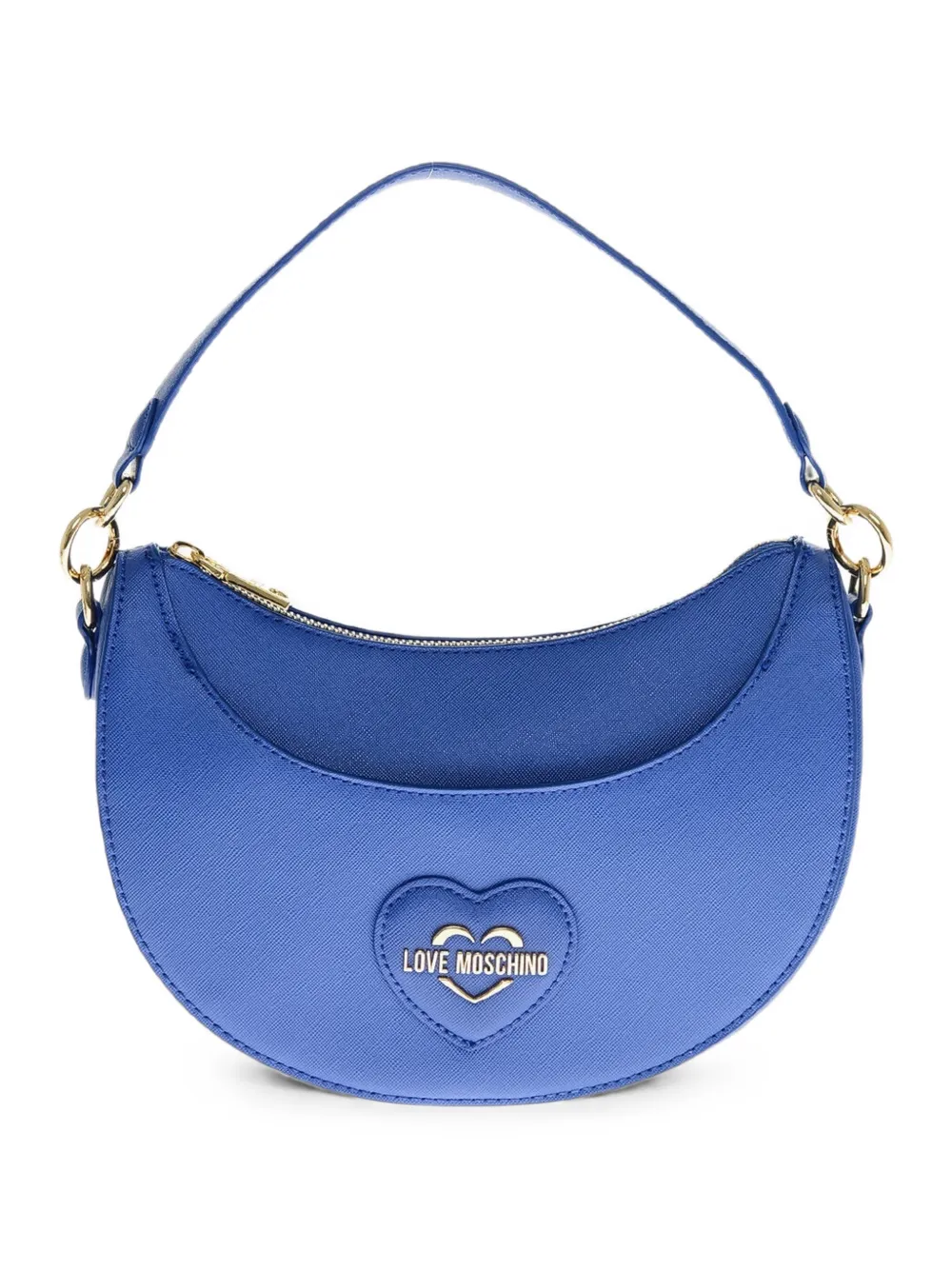Moschino Saffiano-effect heart-patch small shoulder bag - Blue