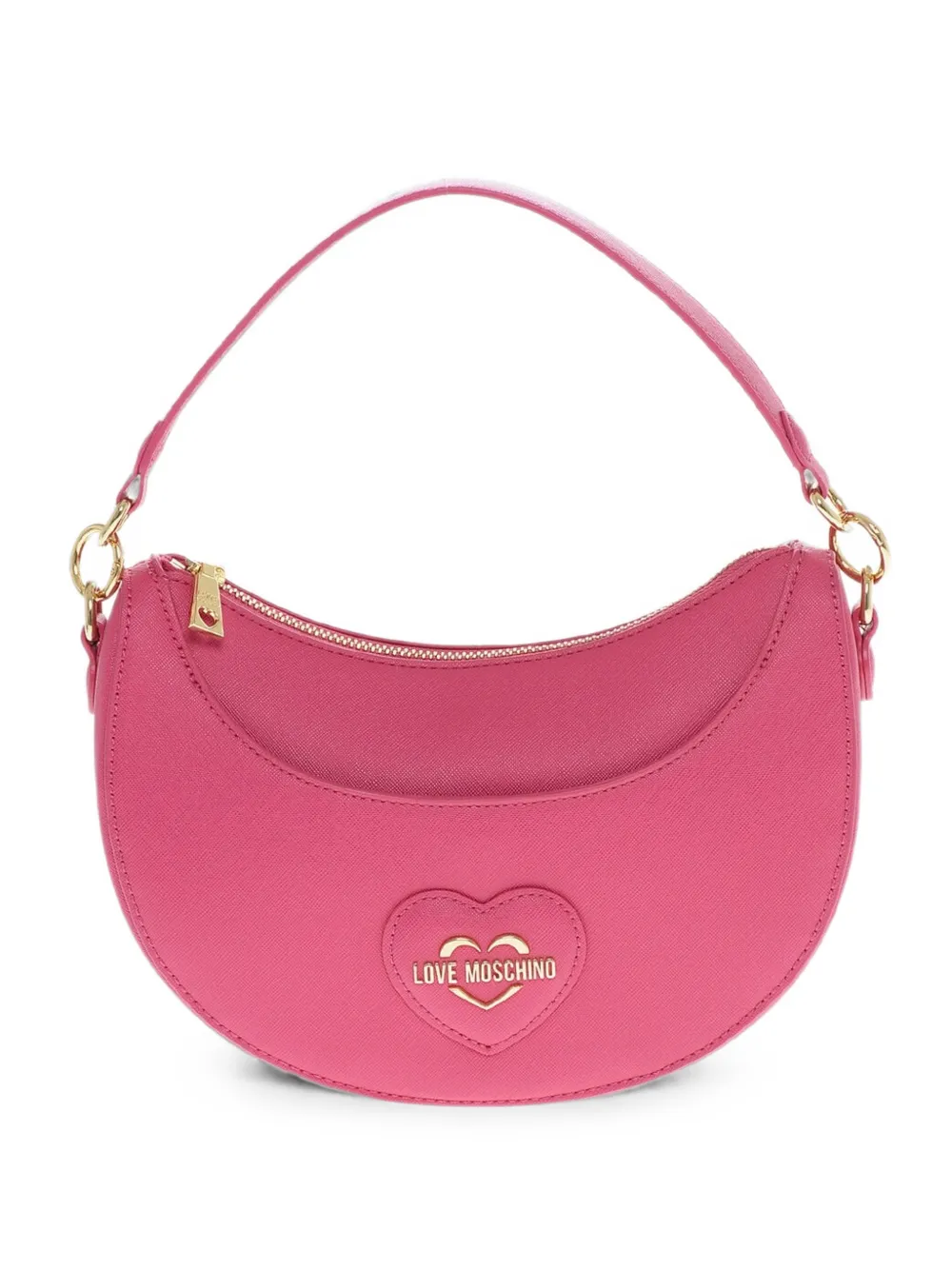Moschino Saffiano-effect heart-patch shoulder bag - Pink