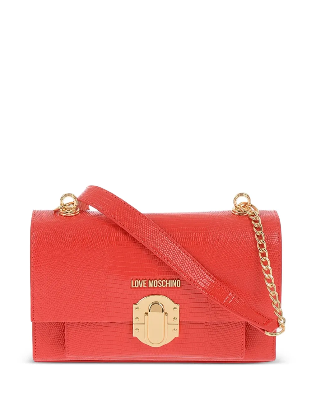 Love Moschino lizard-effect logo-lettering shoulder bag - Rot