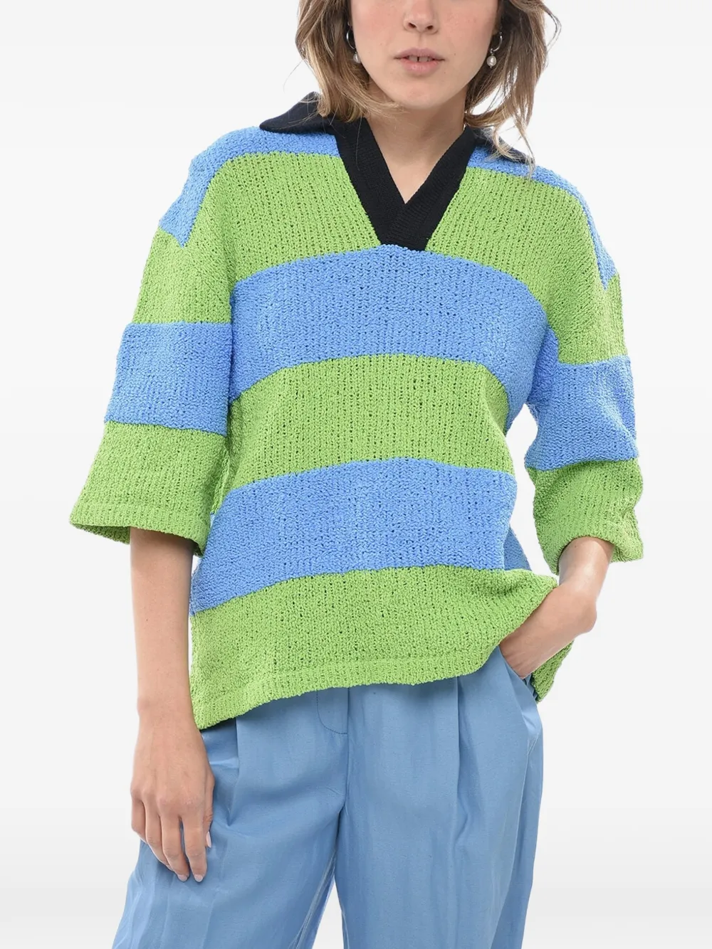 Sunnei striped polo-collar top