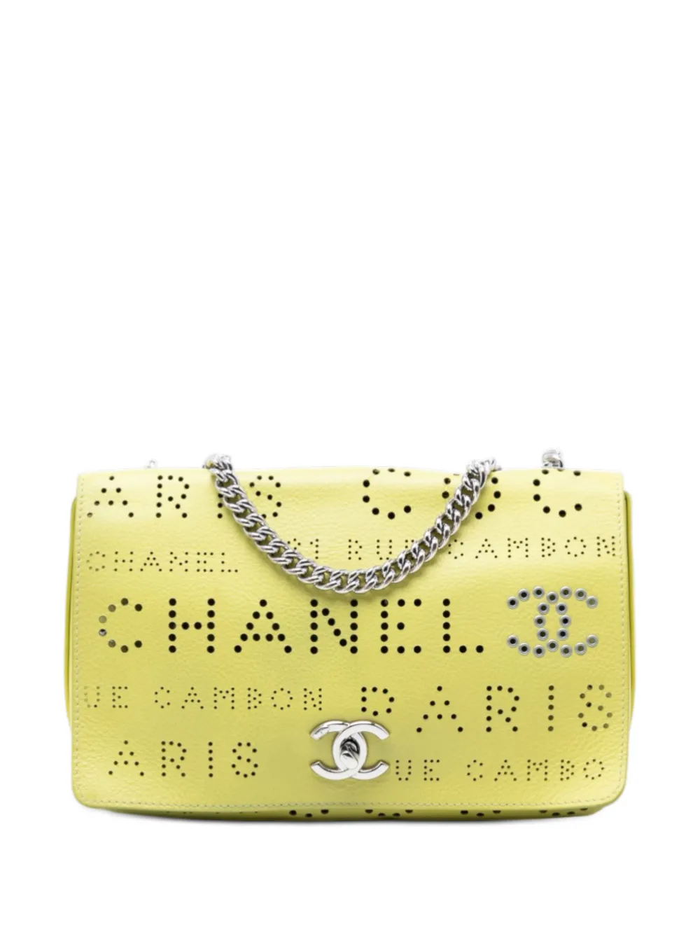 CHANEL Pre-Owned 2019 Perforated Calfskin Logo Eyelet Flap crossbody bag - Giallo