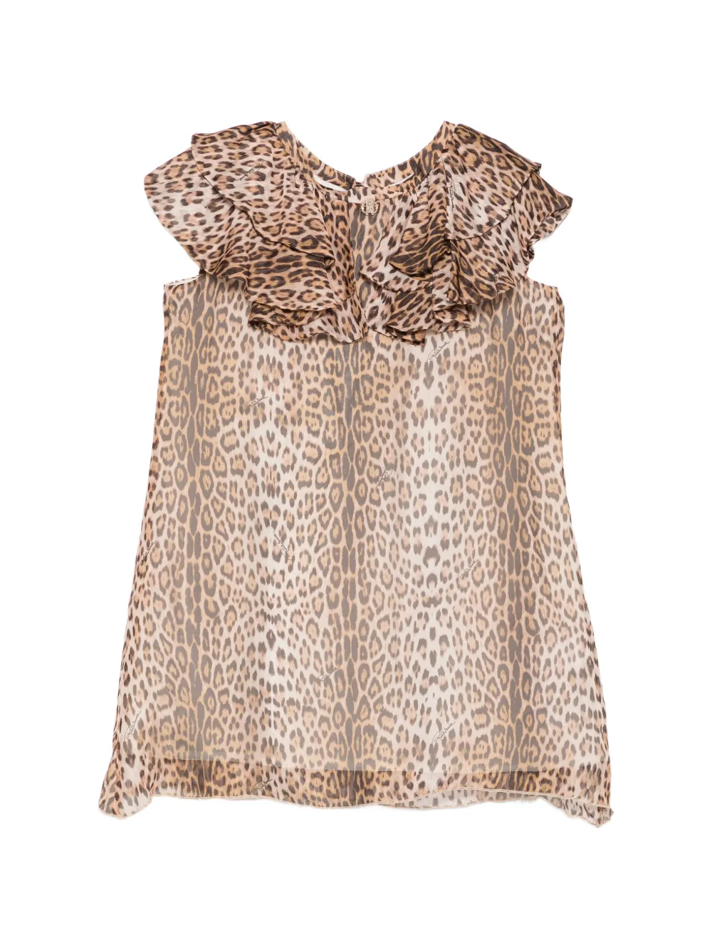 Roberto Cavalli Junior leopard-print ruffled-detail dress - Marrone