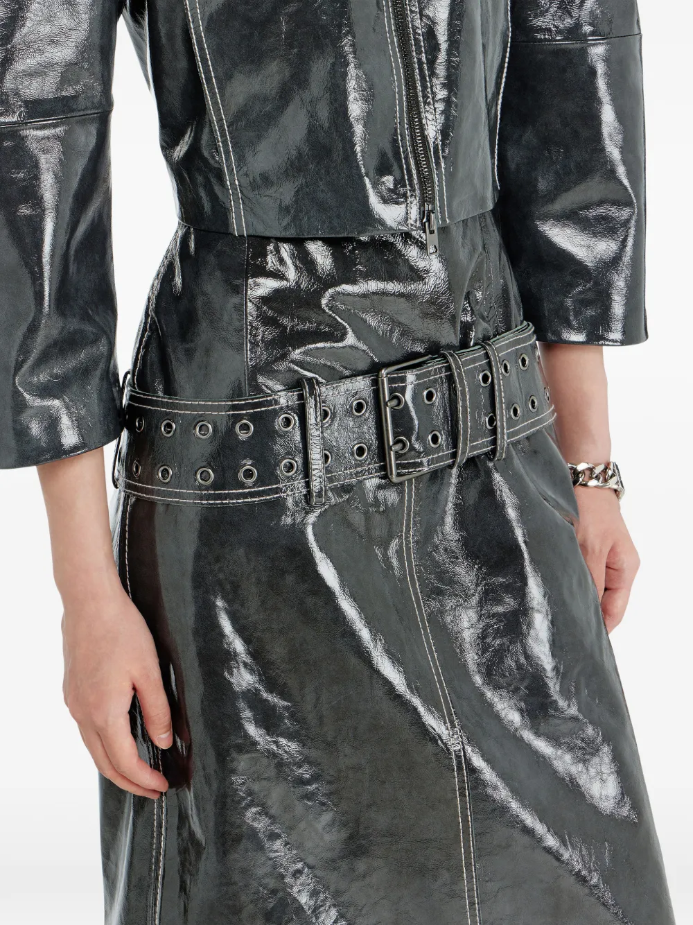Diesel Lakleren midi-rok met ceintuur Grijs