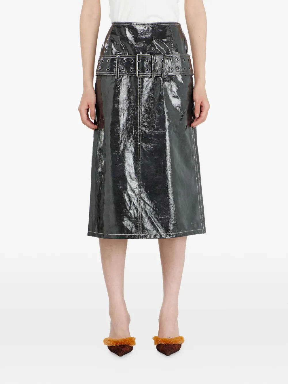 Diesel belted patent leather midi skirt - Grigio