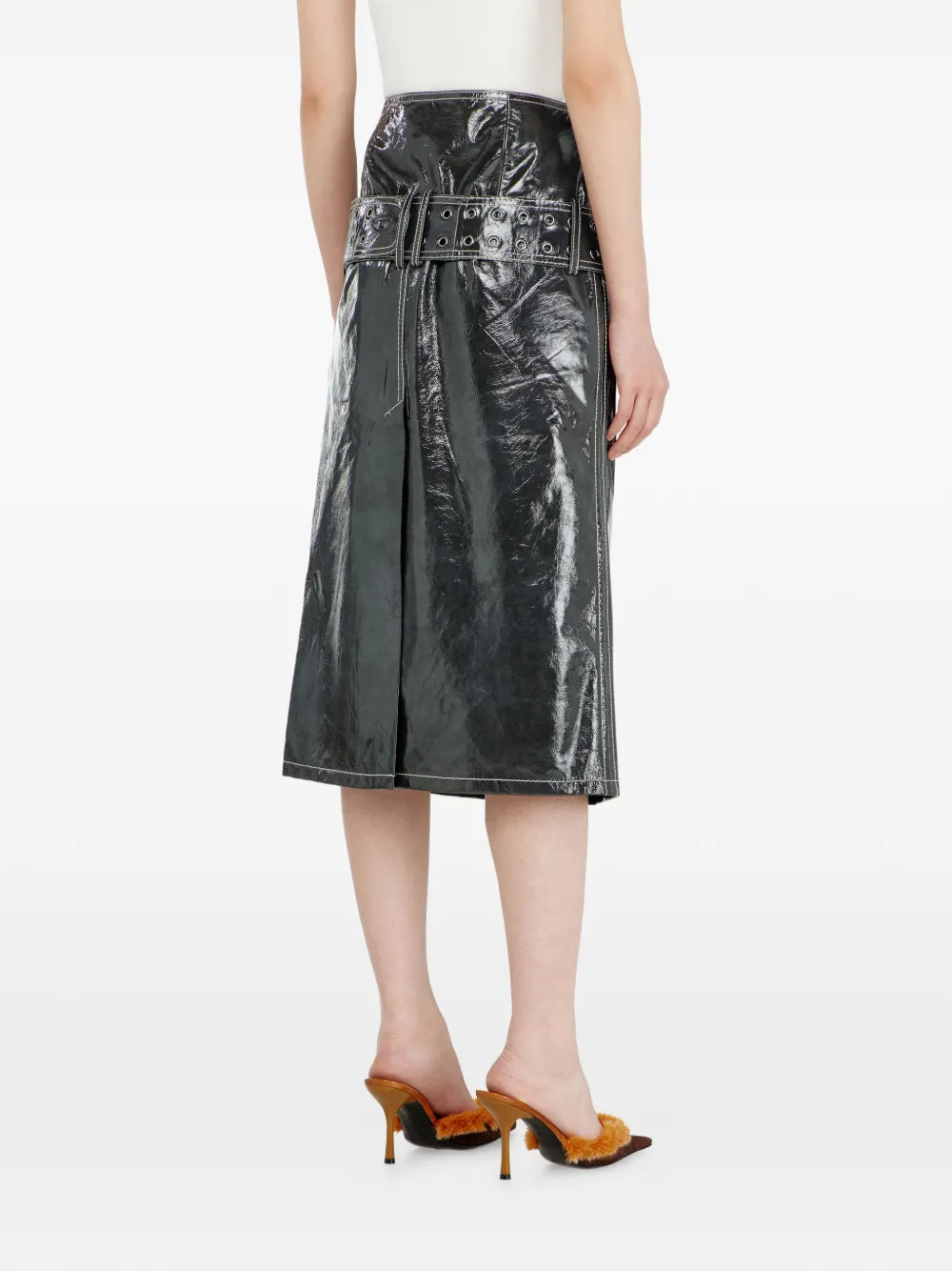 Diesel Lakleren midi-rok met ceintuur Grijs