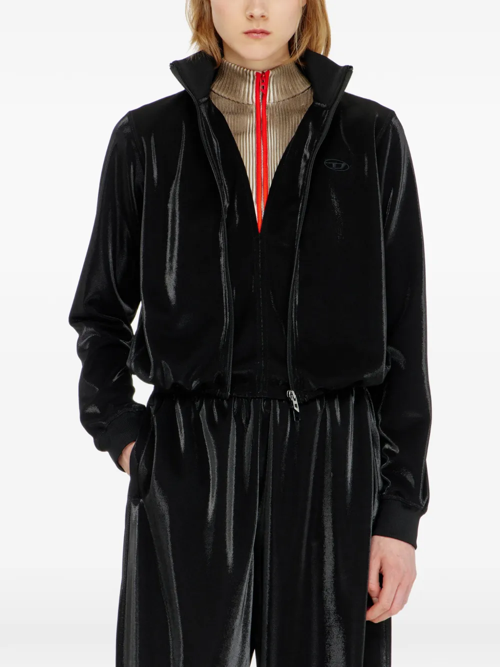 Diesel Sweater met rits en glanzend piquet-effect Zwart