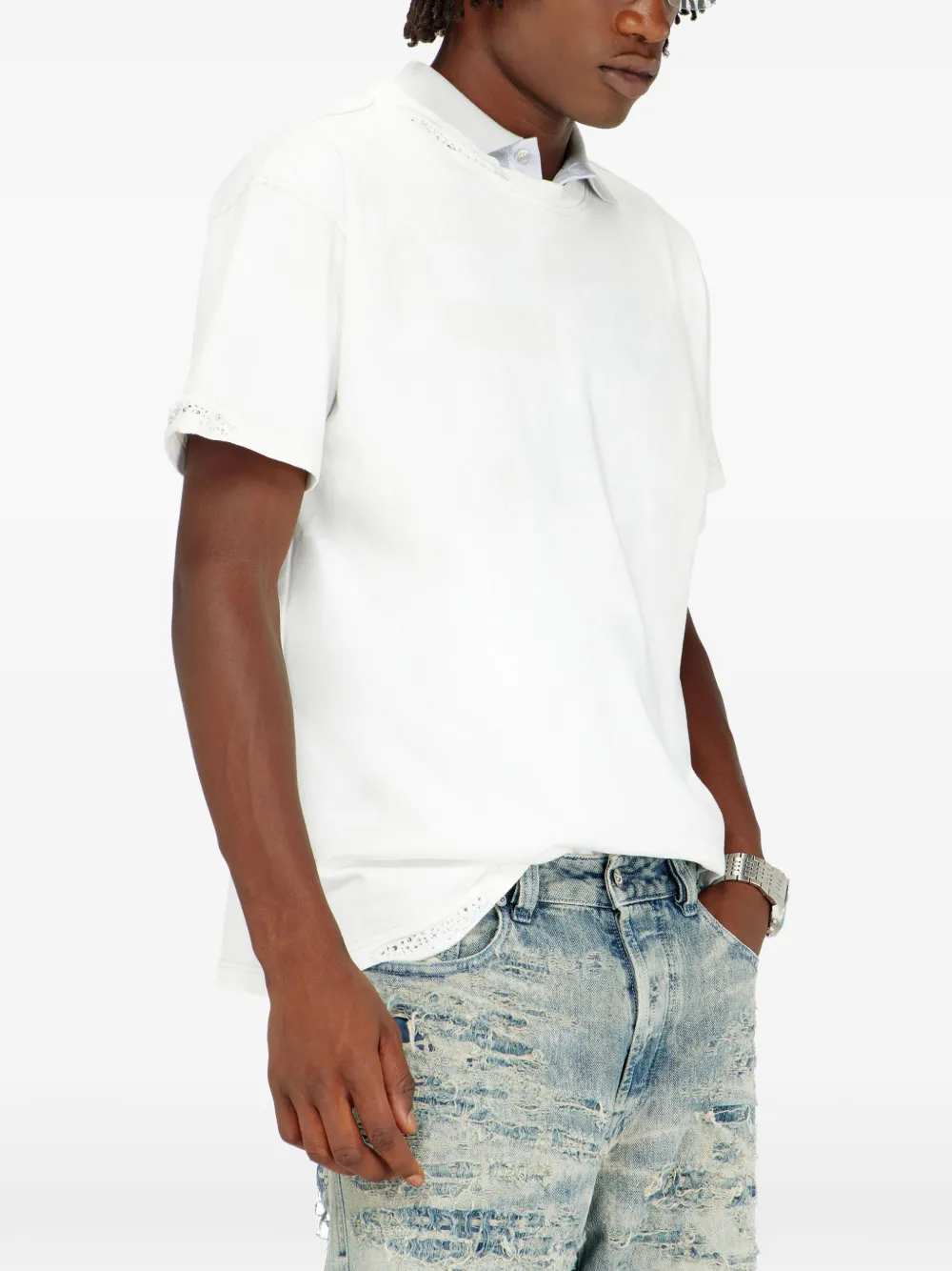 Diesel T-shirt met franje en kristallen details Wit