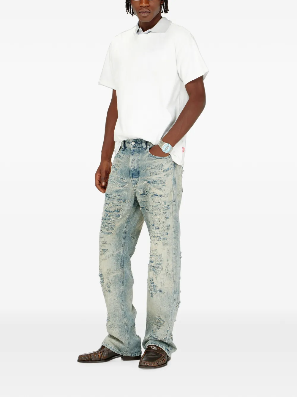 Diesel T-shirt met franje en kristallen details Wit