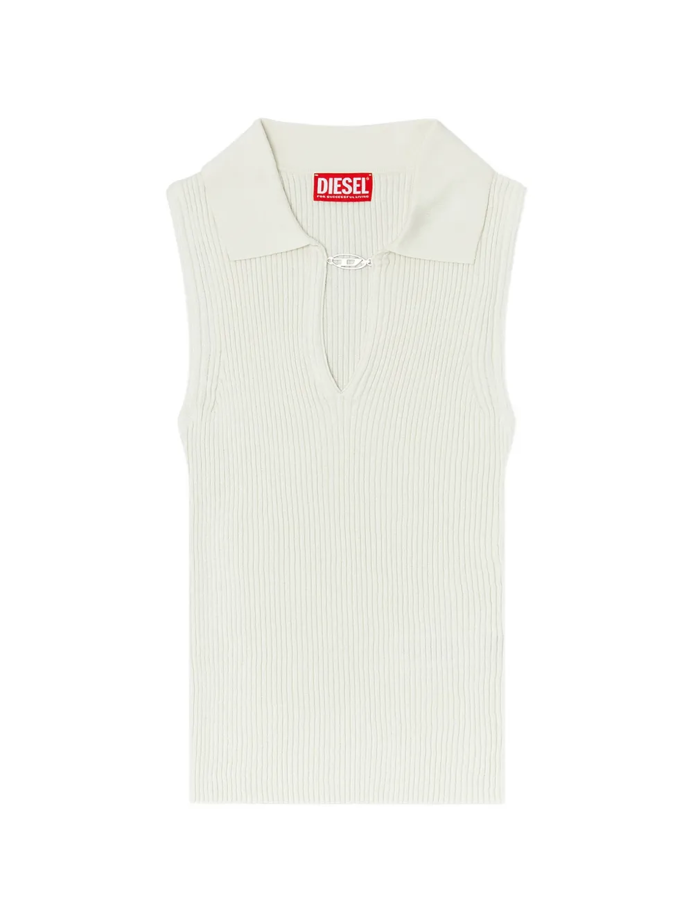 Diesel sleeveless rib-knit polo top in silk blend - Nude