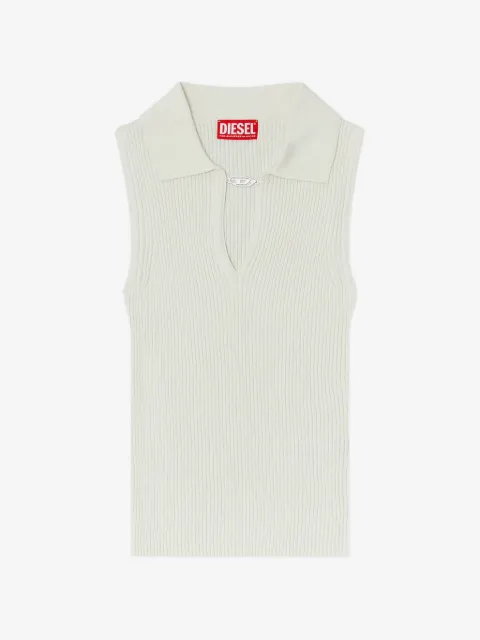 Diesel sleeveless rib-knit polo top in silk blend