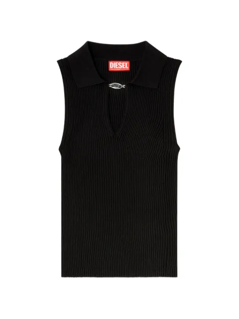 Diesel sleeveless rib-knit polo top in silk blend