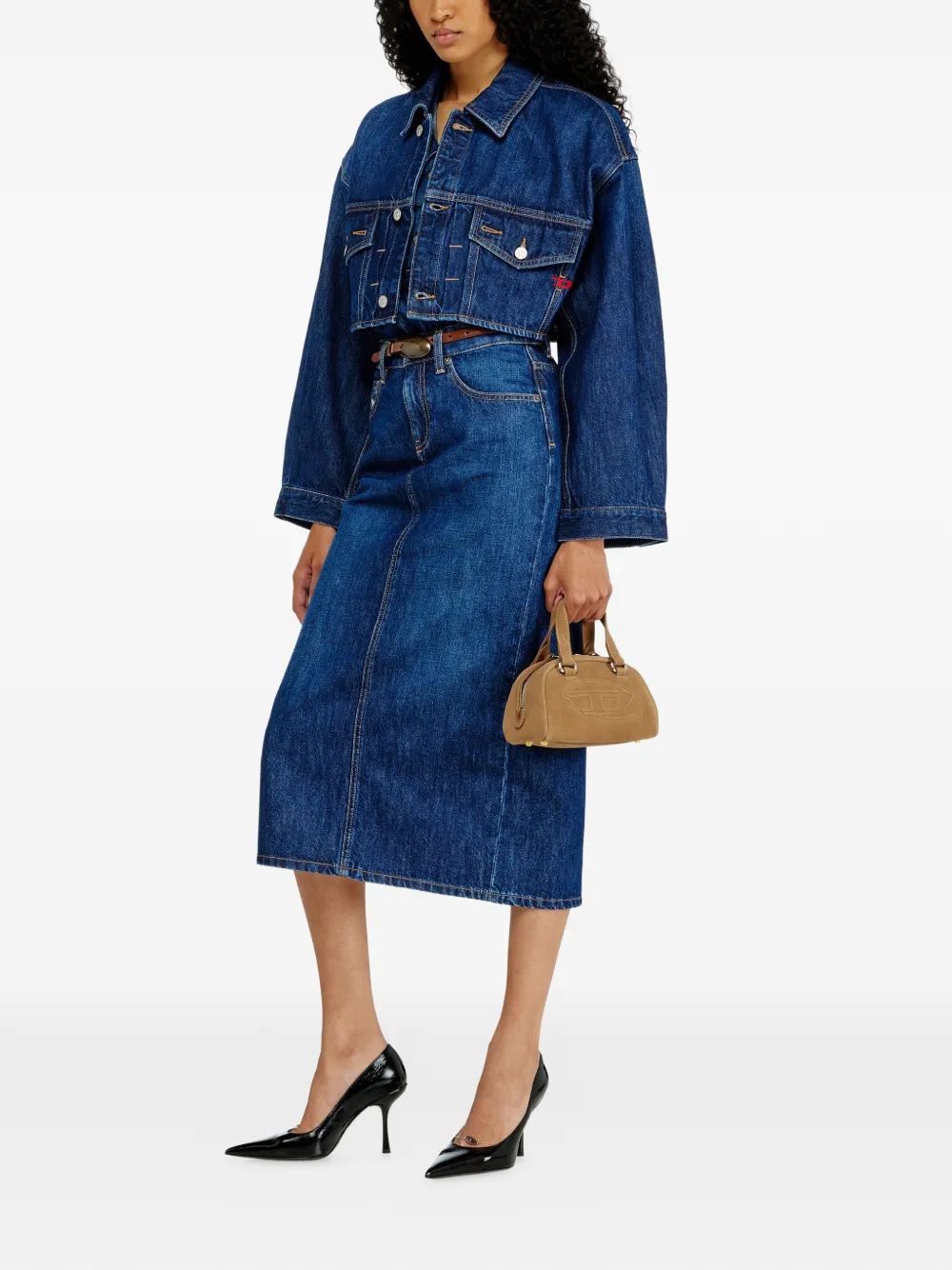 Diesel Cropped oversized denim jack Blauw