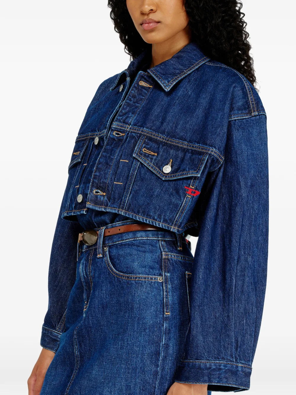 Diesel Cropped oversized denim jack Blauw