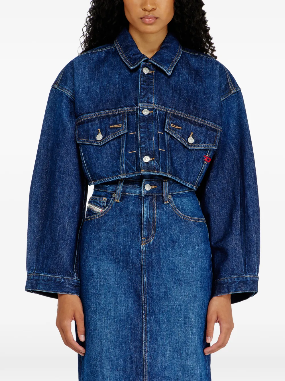Diesel Cropped oversized denim jack Blauw