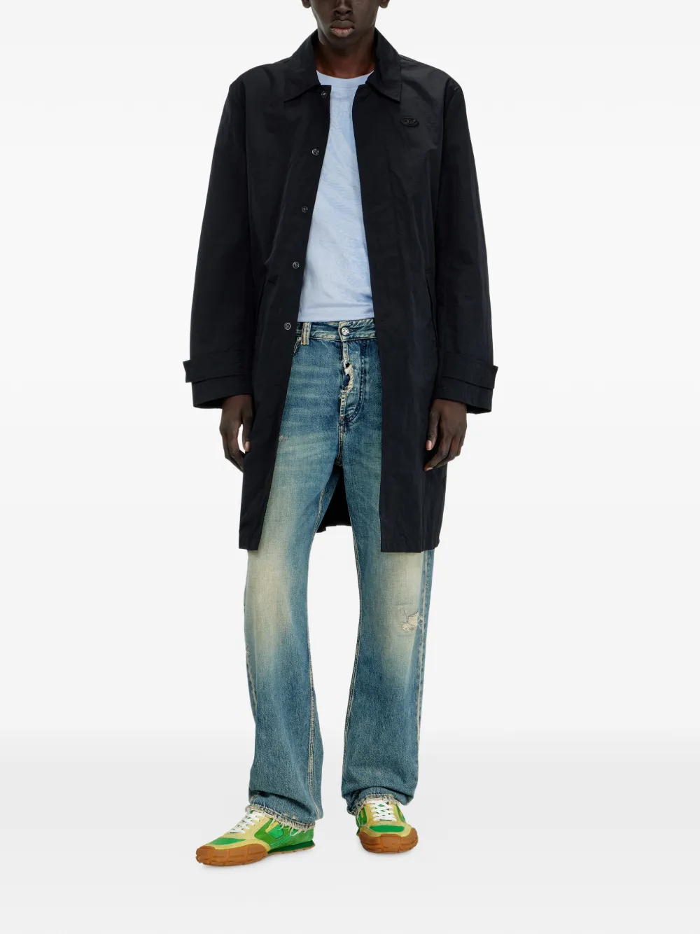 Diesel Gekreukte trenchcoat Zwart