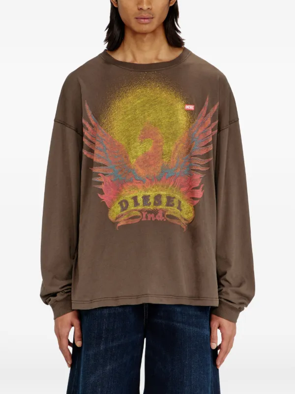 Diesel graphic-print long-sleeve T-shirt | Brown | FARFETCH