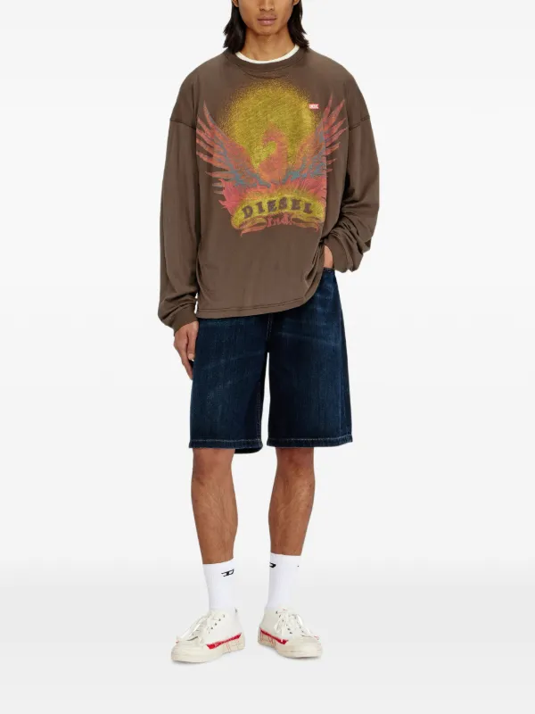 Diesel graphic-print long-sleeve T-shirt | Brown | FARFETCH